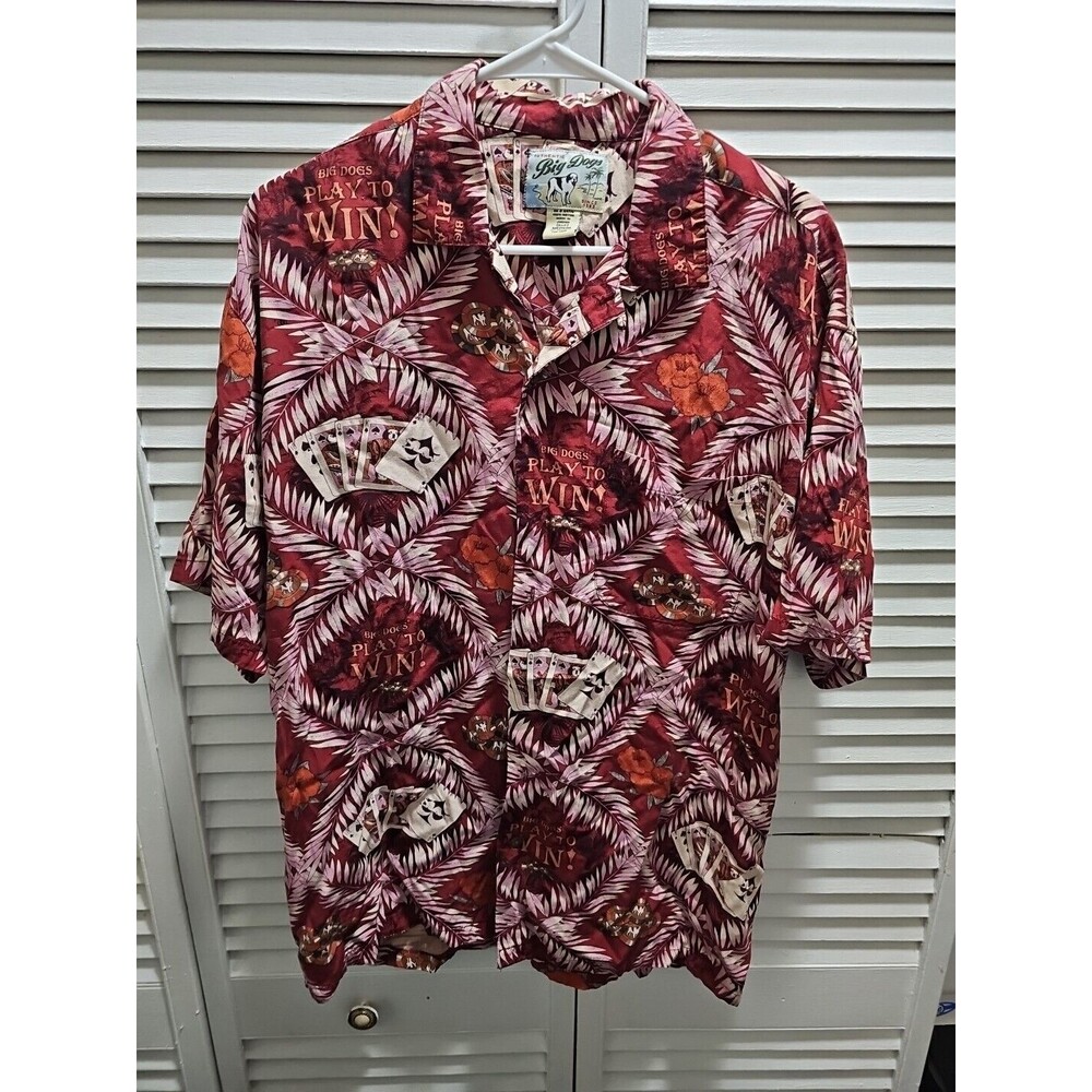 Vintage Big Dogs Play to Win Hawaiian Shirt Mens Med Poker Cards Gamble Casino